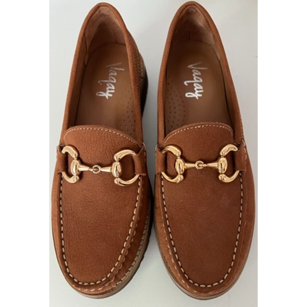 Vaqay Tan Galway Leather Penny Loafers. Size 38.